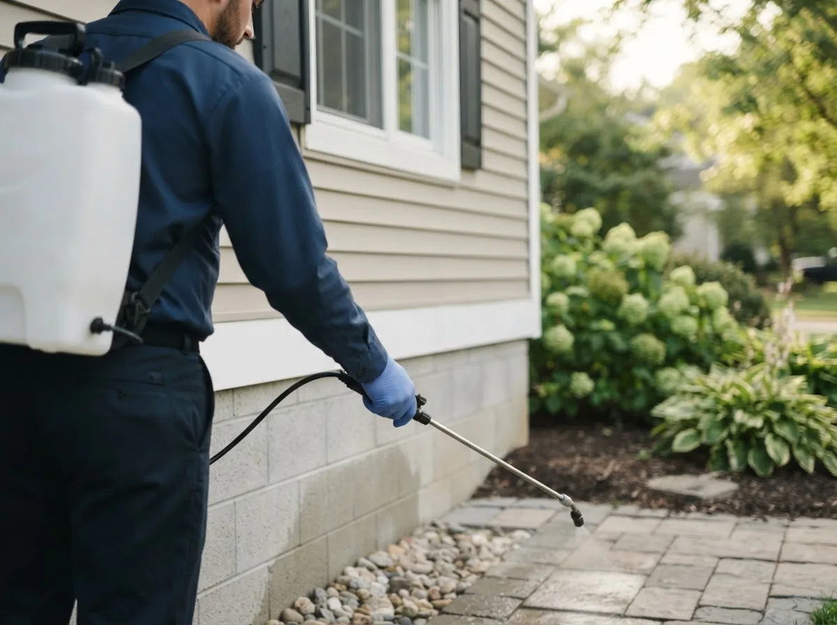 Pest control technician inspecting a home in Brookston, IN